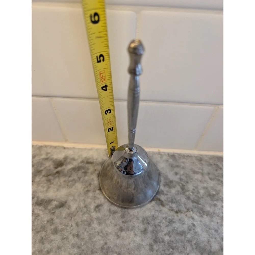 Vintage Metal Bell Long Slim Handle Made In India 6
